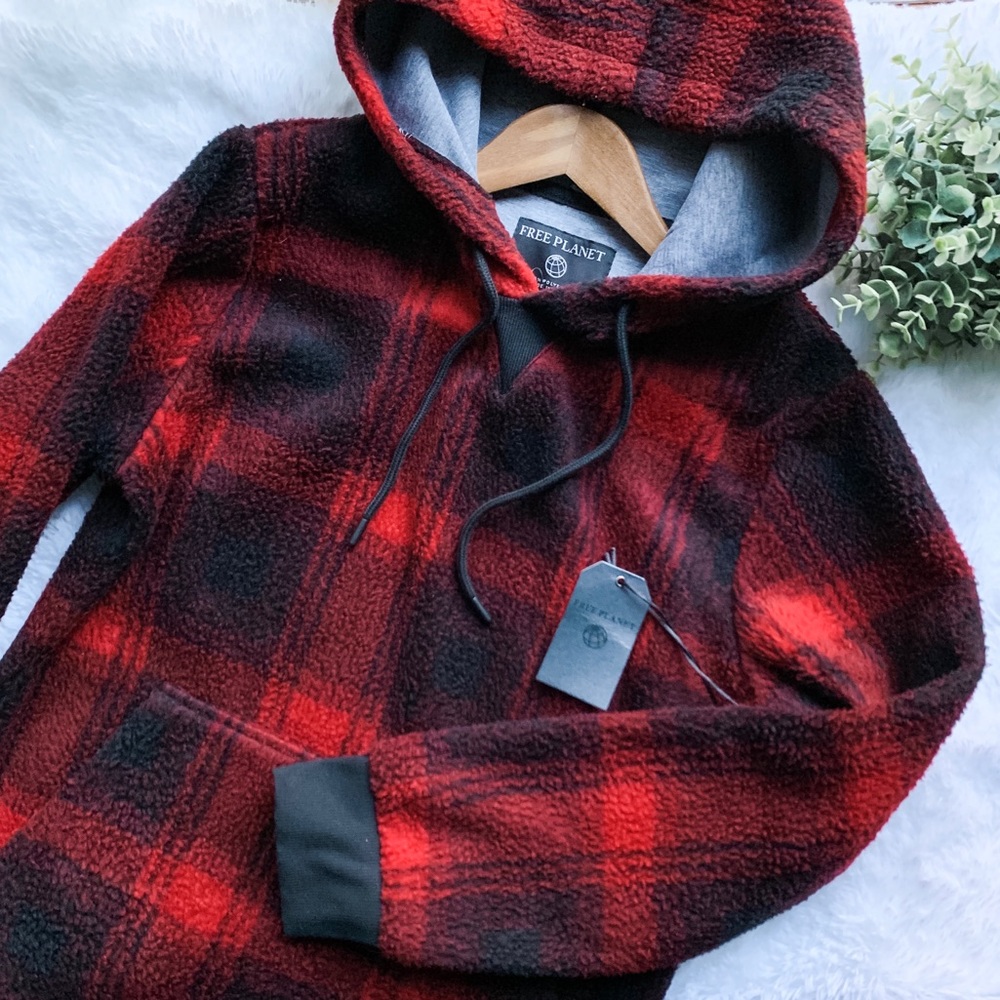 Free Planet | Red/Blk Buffalo Plaid Sweatshirt